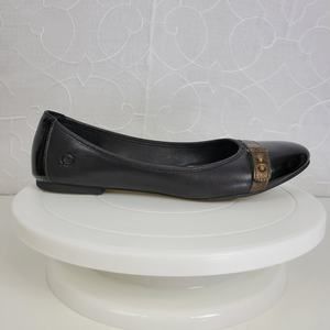 BOC Leather Flats Womens 8.5 Black Patent Round Toe Brown Trim Slip On